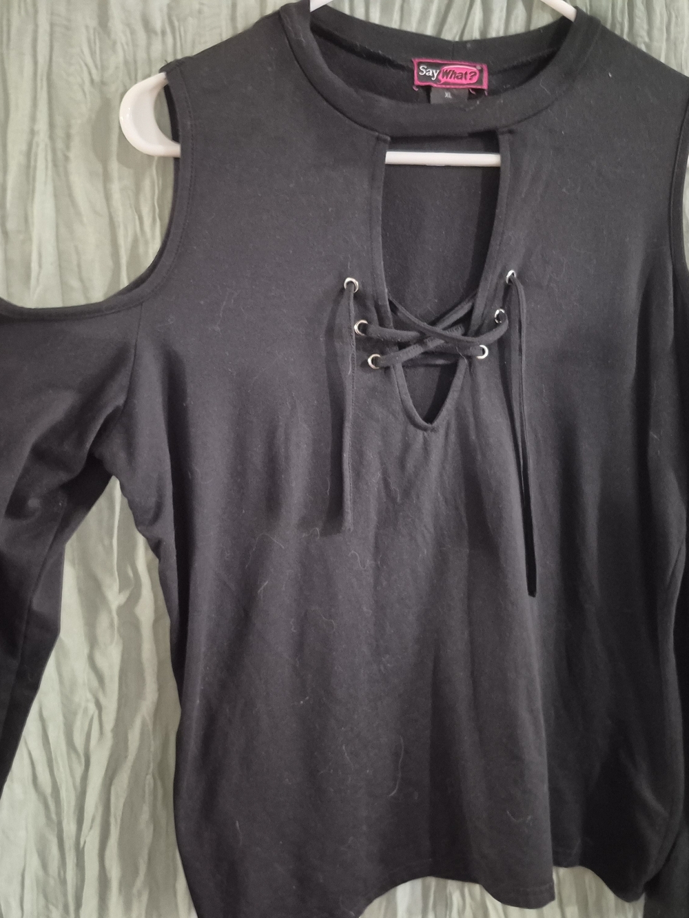 Say What? Black Cold-Shoulder Lace-Up Long Sleeve Top